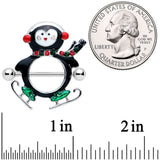 14G 9/16 Red Green Gem Skate Penguin Christmas Nipple Shield Set