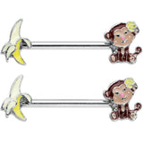 14G 1/2 Banana Monkey Barbell Nipple Ring Set