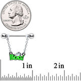 14G 5/8 Green Boo Smile Ghost Halloween Dangle Nipple Ring Set