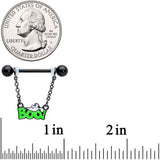 14G 5/8 Black Green Boo Smile Ghost Chain Dangle Nipple Ring Set