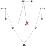 14G 9/16 White Orb Santa Hat Christmas Barbell Nipple Chain Set