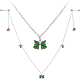 14G 9/16 White Orb Santa Hat Christmas Barbell Nipple Chain Set