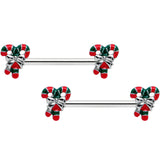 14G 9/16 Pair of Candy Canes Christmas Barbell Nipple Ring Set