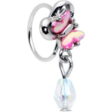 20G 5/16 Heart Pink Butterfly Clear Dangle Nose Hoop