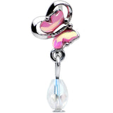 20G 5/16 Heart Pink Butterfly Clear Dangle Nose Hoop