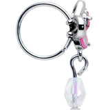 20G 5/16 Heart Pink Butterfly Clear Dangle Nose Hoop