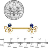 14G 9/16 Gold Tone Textured Blue Octopus Barbell Nipple Ring Set