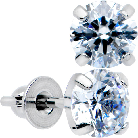 Clear CZ Gem 5mm G23 Titanium Post Stud Earrings