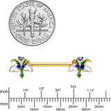 14G 9/16 Clear Gem Gold Tone Iris Flower Barbell Nipple Ring Set