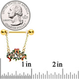 14G 9/16 Clear Gem Gold Tone Garland Christmas Nipple Ring Set