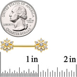 14G 9/16 Clear Gem Gold Tone Flower Snowflake Christmas Nipple Ring Set