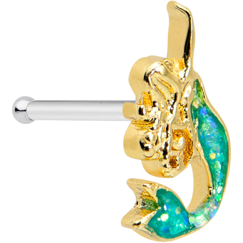 20G 1/4 Green Faux Opal Curvy Mermaid Nose Bone