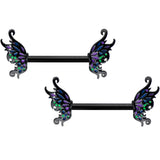 14G 1/2 Black Faerie Wings Fantasy Barbell Nipple Ring Set