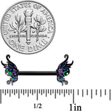 14G 1/2 Black Faerie Wings Fantasy Barbell Nipple Ring Set