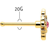 20G 1/4 Pink Clear Gem Gold Tone Lace Love Nose Bone