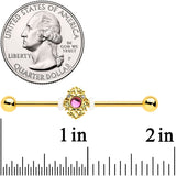 14G Clear Pink Gem Gold Tone Lace Love Industrial Barbell 38mm