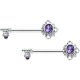 14G 9/16 Purple Gem Unlock My Heart Key Barbell Nipple Ring Set