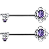 14G 9/16 Purple Gem Unlock My Heart Key Barbell Nipple Ring Set