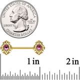 14G 9/16 Pink Gem Gold Hue Open Lace Love Barbell Nipple Ring Set