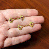 14G 9/16 Pink Gem Gold Hue Open Lace Love Barbell Nipple Ring Set