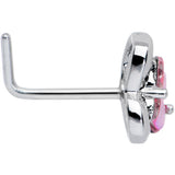 20G 7mm Heart Pink Butterfly L Shape Nose Ring