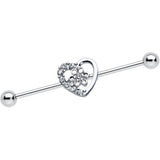 14G Clear Gem Floral Hollow Heart Industrial Barbell 38mm