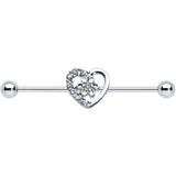 14G Clear Gem Floral Hollow Heart Industrial Barbell 38mm