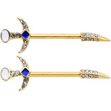 14G 9/16 Clear Gem Gold Tone Sabre Sword Barbell Nipple Ring Set