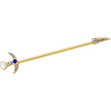 14G Clear Gem Gold Tone Sabre Sword Industrial Barbell 38mm