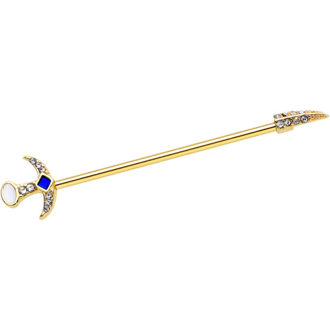 14G Clear Gem Gold Tone Sabre Sword Industrial Barbell 38mm
