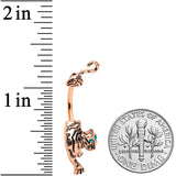 Blue Gem Rose Gold Tone Prowling Tiger Double Mount Belly Ring