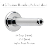 14G 5/16 G23 Titanium Threadless Post Only Labret Monroe Tragus