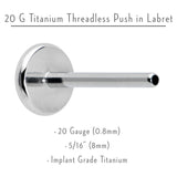 20G 5/16 G23 Titanium Threadless Post Only Labret Tragus Nose