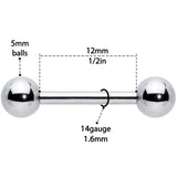 14G 1/2 Simple Classic Barbell Nipple Ring Set