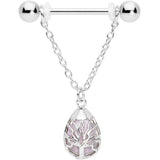 14G 9/16 Pink Rose Quartz Drop Tree Chain Dangle Nipple Ring Set