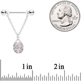 14G 9/16 Pink Rose Quartz Drop Tree Chain Dangle Nipple Ring Set