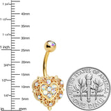 Aurora Gem Gold Tone Baroque Heart Valentines Day Belly Ring