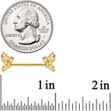 14G 9/16 Clear CZ Gem Gold Tone Heart Butterfly Nipple Ring Set