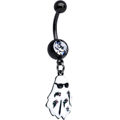 Clear Gem Black Hipster Ghost Halloween Dangle Belly Ring