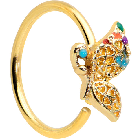 20G 5/16 Gold Tone Colorful Hearts Butterfly Nose Hoop