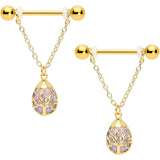14G 9/16 Amethyst Gold Tone Drop Tree Chain Dangle Nipple Set