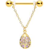 14G 9/16 Amethyst Gold Tone Drop Tree Chain Dangle Nipple Set