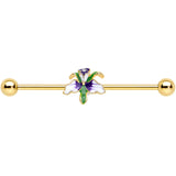14G Clear Gem Gold Tone Iris Flower Industrial Barbell 38mm