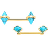 14G 9/16 Blue Turquoise Gold Tone Rhombus Barbell Nipple Ring Set