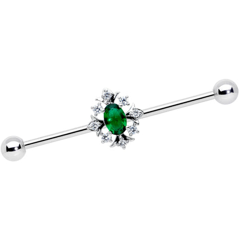 14G Clear Green Gem Ornate Art Deco Industrial Barbell 38mm