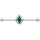 14G Clear Green Gem Ornate Art Deco Industrial Barbell 38mm