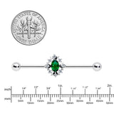 14G Clear Green Gem Ornate Art Deco Industrial Barbell 38mm