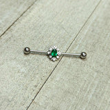 14G Clear Green Gem Ornate Art Deco Industrial Barbell 38mm