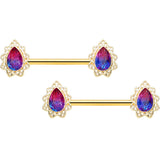 14G 9/16 Purple Tourmaline Gold Tone Drop Barbell Nipple Ring Set