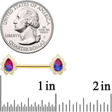 14G 9/16 Purple Tourmaline Gold Tone Drop Barbell Nipple Ring Set